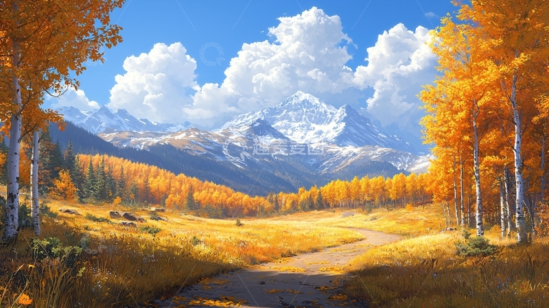 高清大图下载【趣麦麦图】秋日山谷金色树林