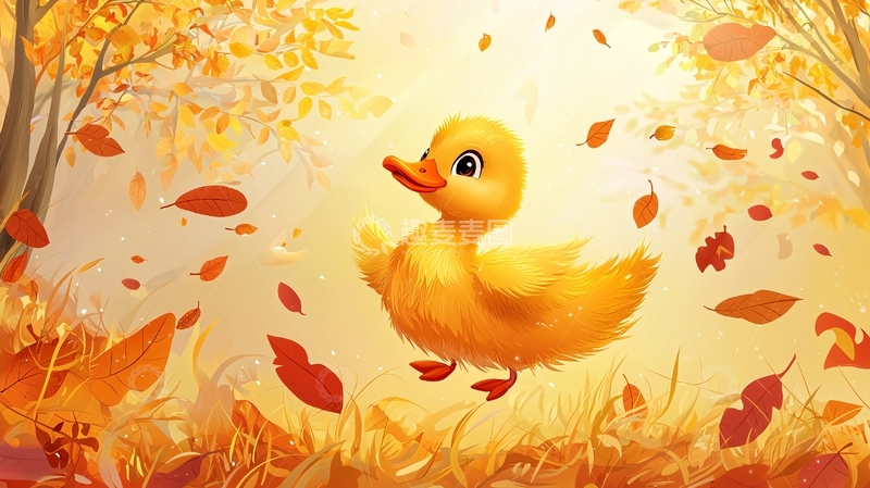 高清大图下载【趣麦麦图】秋天小黄鸭