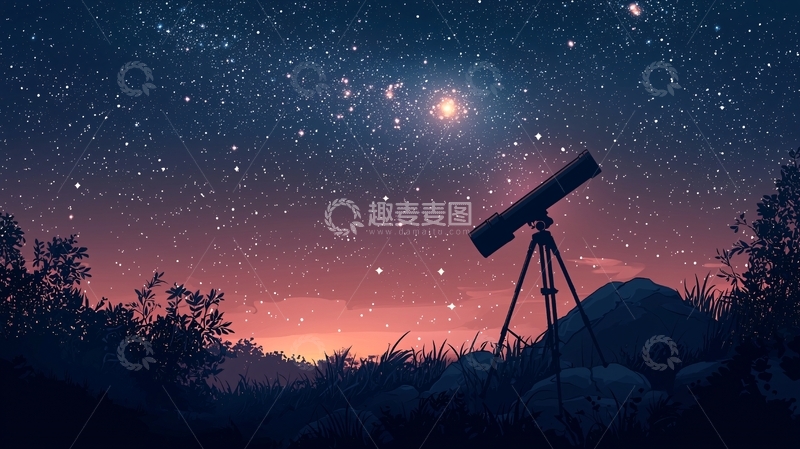 高清大图下载【趣麦麦图】星空下的望远镜
