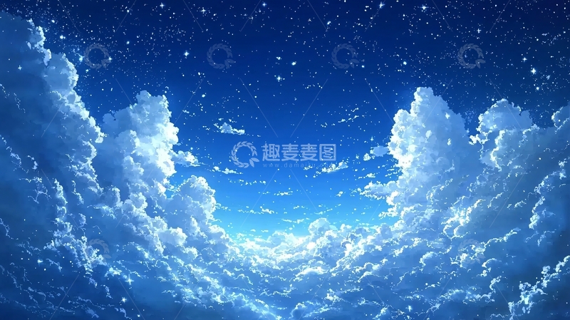 高清大图下载【趣麦麦图】蓝天白云星空下的动漫场景