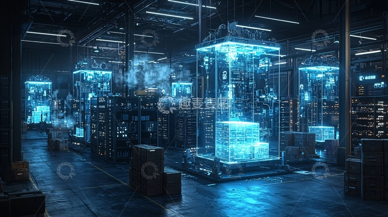 高清大图下载【趣麦麦图】未来工厂蓝色光束场景