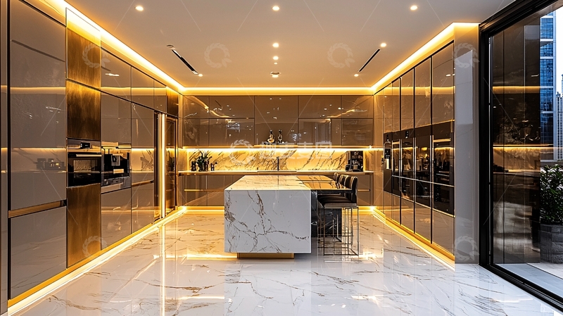 高清大图下载【趣麦麦图】奢华金色现代厨房