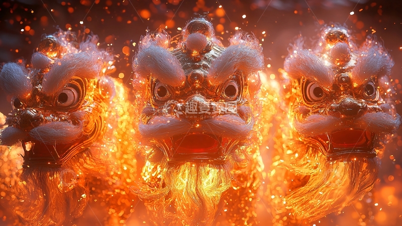 高清大图下载【趣麦麦图】火焰舞狮