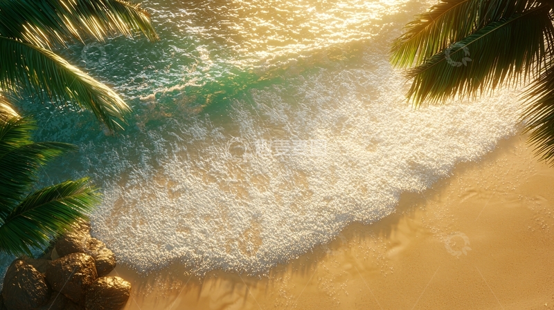 高清大图下载【趣麦麦图】热带海滩椰林日出