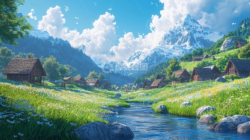 高清大图下载【趣麦麦图】阿尔卑斯山村庄