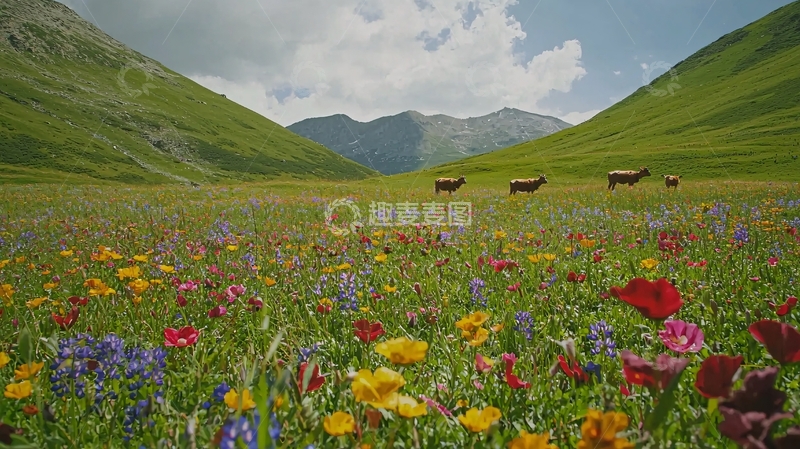 高清大图下载【趣麦麦图】高山花海