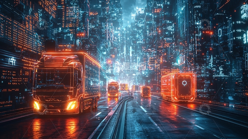 高清大图下载【趣麦麦图】未来感城市夜景卡车