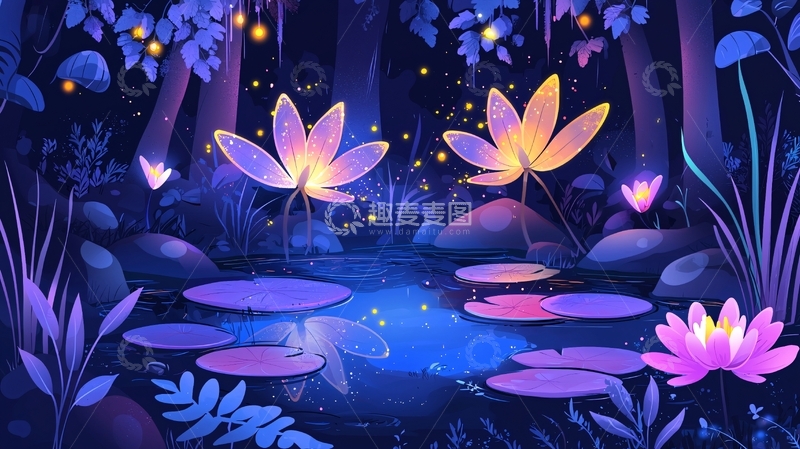 高清大图下载【趣麦麦图】夜晚萤火森林