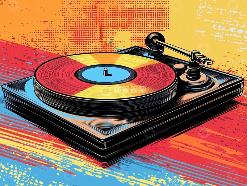 高清大图下载【趣麦麦图】彩色黑胶唱片机