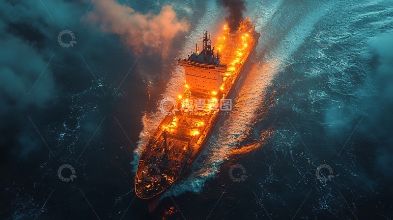 高清大图下载【趣麦麦图】燃烧的油轮