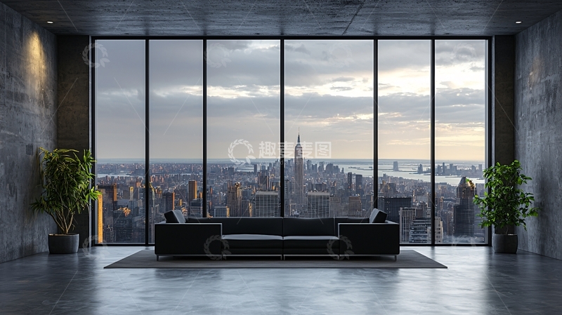 高清大图下载【趣麦麦图】城市景观落地窗客厅