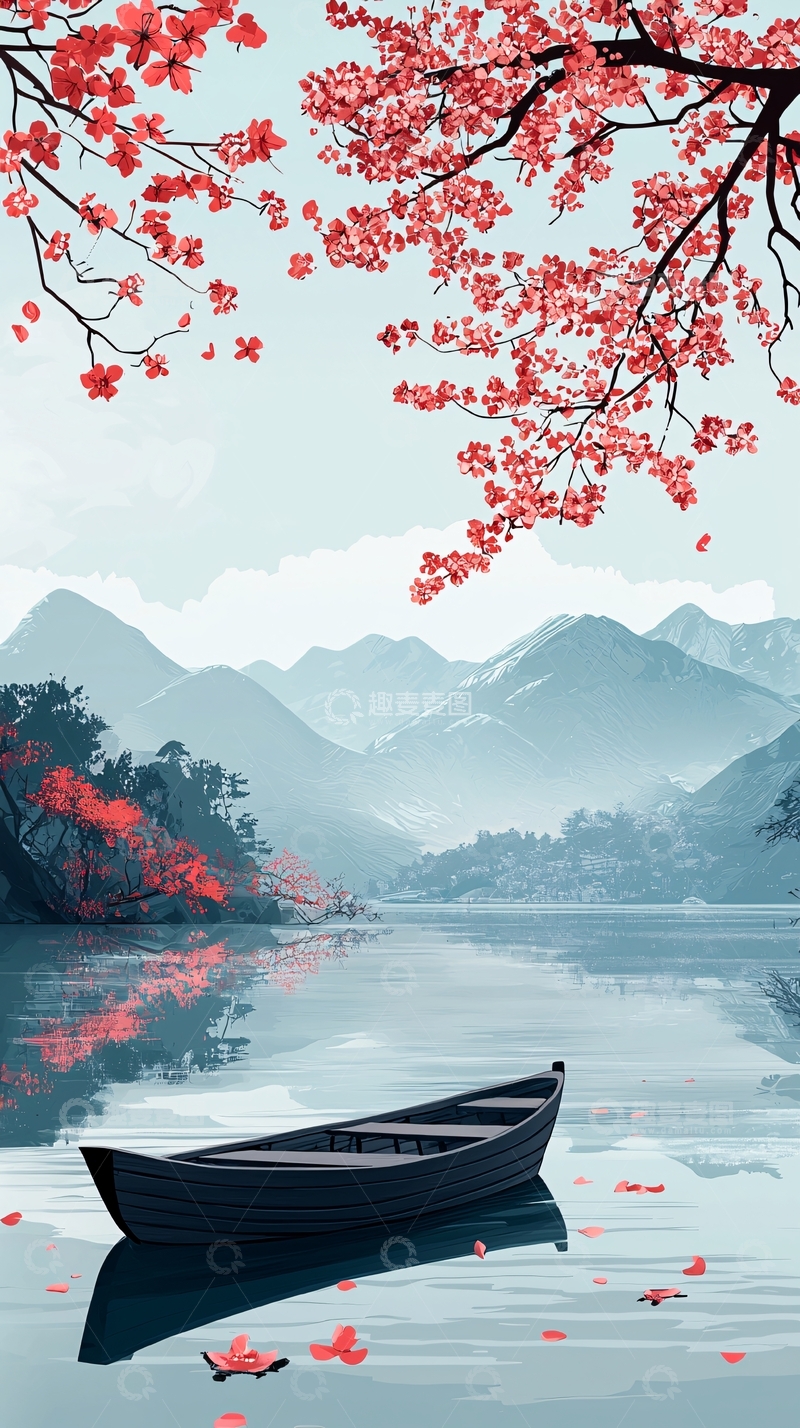 高清大图下载【趣麦麦图】平静湖面上的小船