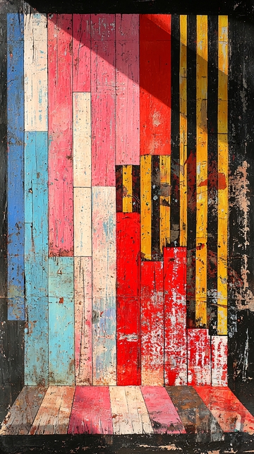 彩色木板拼接抽象画