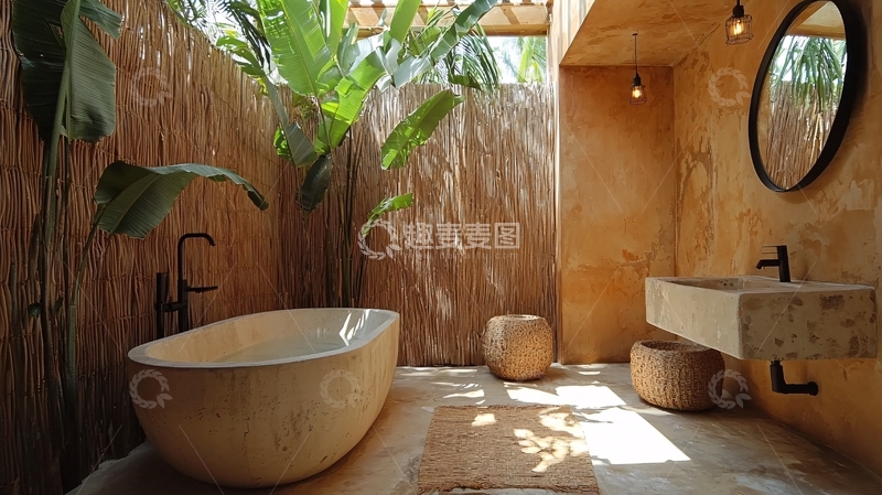 高清大图下载【趣麦麦图】自然光照射的米色浴室