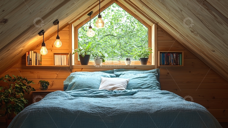 高清大图下载【趣麦麦图】阁楼卧室窗外绿树