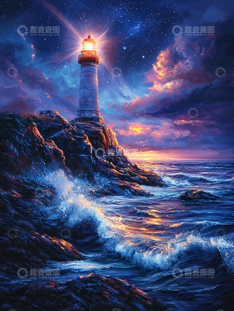 高清大图下载【趣麦麦图】夜晚灯塔