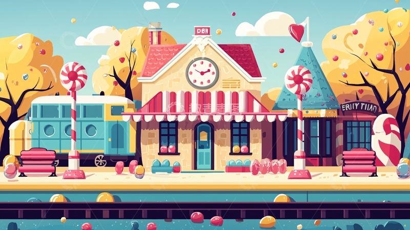 高清大图下载【趣麦麦图】秋季小镇火车站