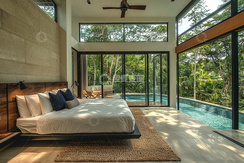 高清大图下载【趣麦麦图】现代简约卧室私家泳池