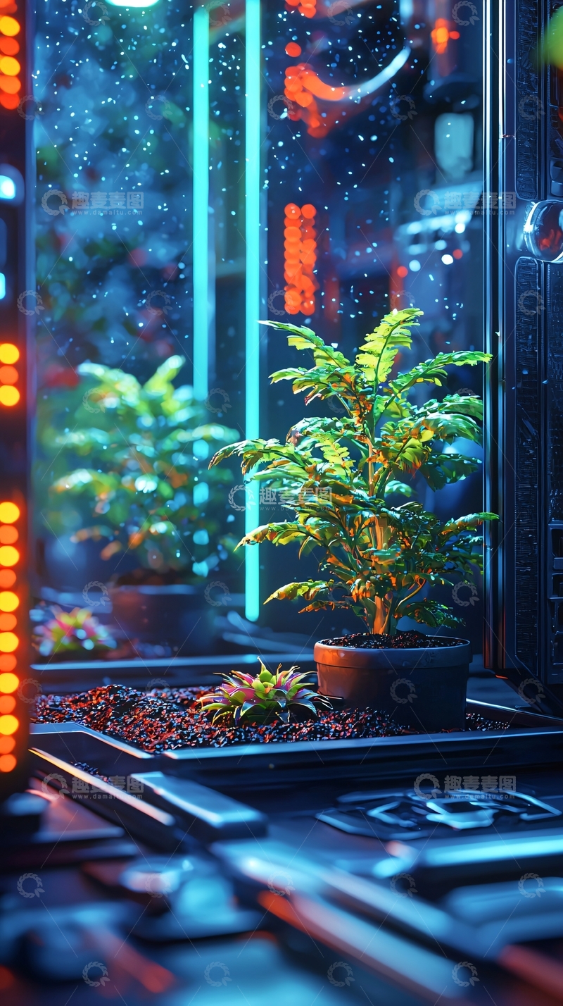 高清大图下载【趣麦麦图】未来科技感植物盆栽