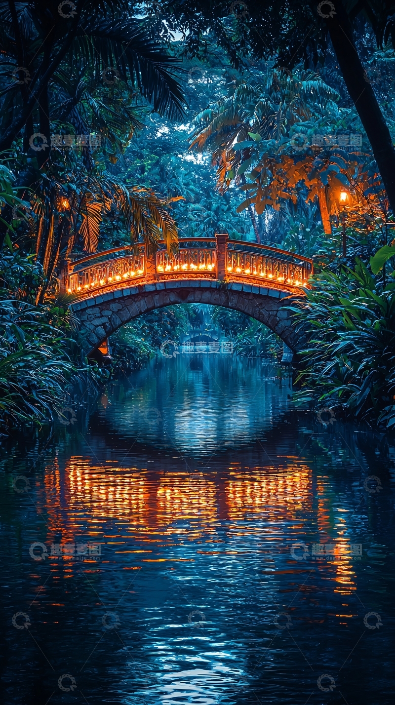 高清大图下载【趣麦麦图】夜晚桥梁点亮灯光