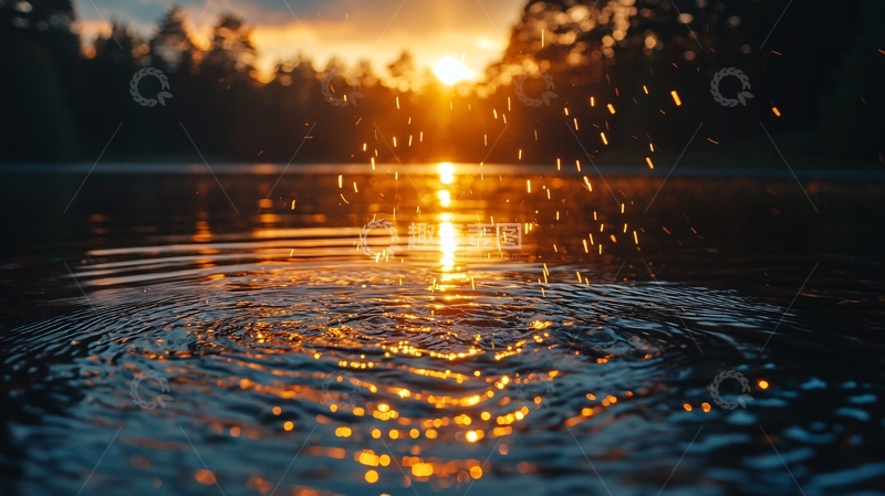 高清大图下载【趣麦麦图】夕阳西下湖面涟漪