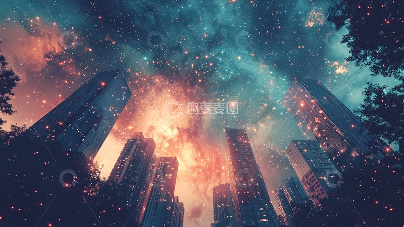 高清大图下载【趣麦麦图】梦幻星空城市夜景