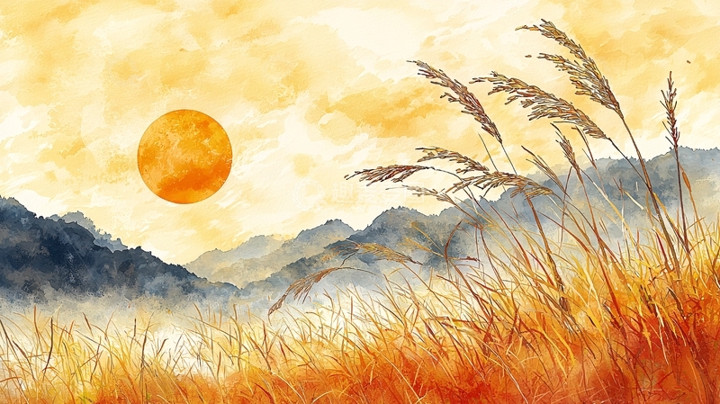 高清大图下载【趣麦麦图】水彩日落山景