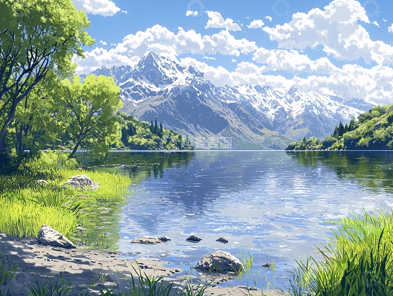 高清大图下载【趣麦麦图】山水湖泊风景画