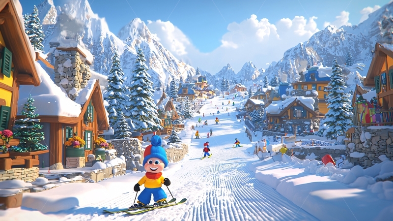高清大图下载【趣麦麦图】卡通滑雪场景