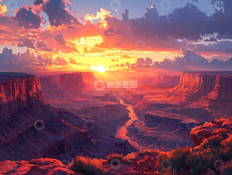 高清大图下载【趣麦麦图】壮丽峡谷日落景色