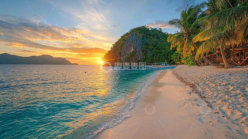 高清大图下载【趣麦麦图】海滩日落风景3