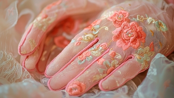 粉色绣花蕾丝手套