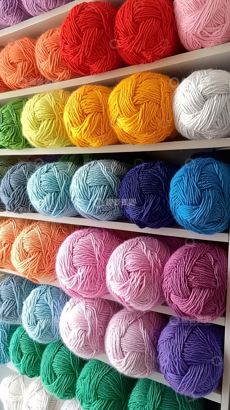 高清大图下载【趣麦麦图】彩虹色毛线球陈列