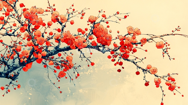 高清大图下载【趣麦麦图】红梅枝条水墨画