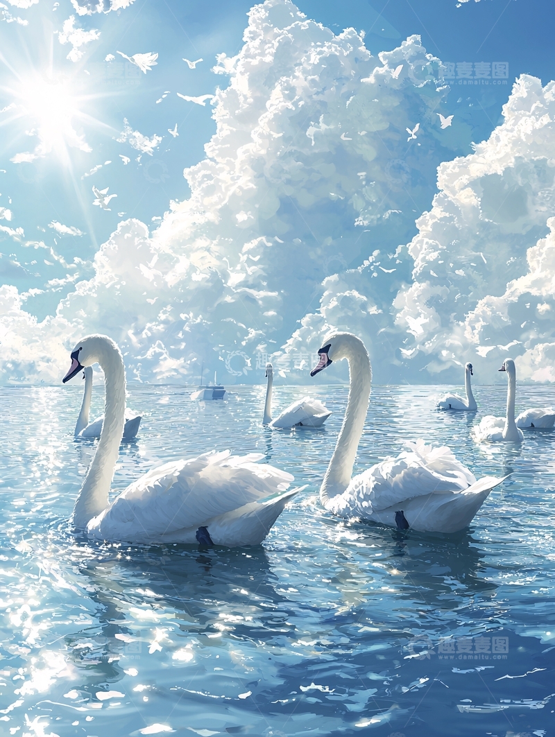 高清大图下载【趣麦麦图】白天鹅在水面上