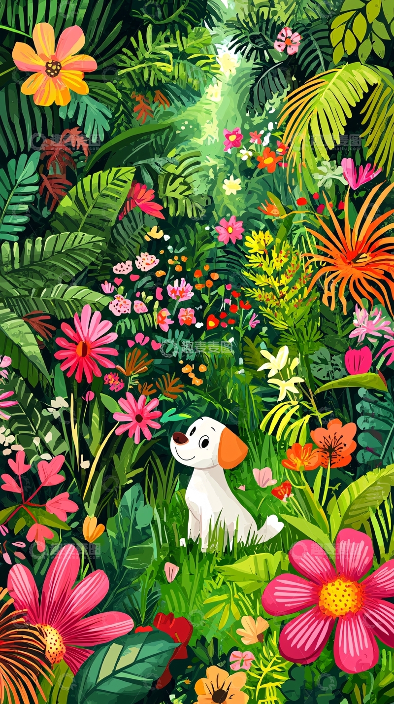 高清大图下载【趣麦麦图】热带雨林小狗