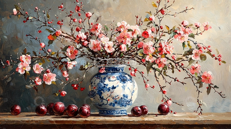 高清大图下载【趣麦麦图】瓷瓶粉红色花卉静物