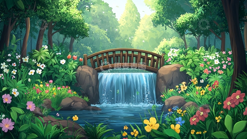 高清大图下载【趣麦麦图】清新童话风森林小桥流水