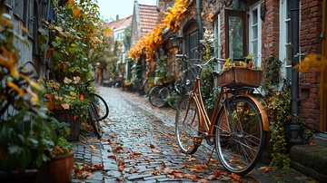 秋雨中的欧洲古镇街道