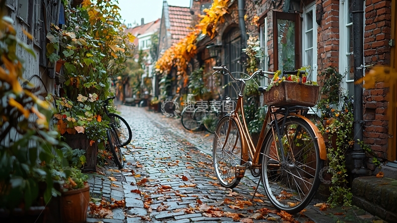 高清大图下载【趣麦麦图】秋雨中的欧洲古镇街道