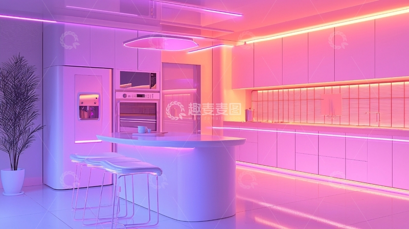 高清大图下载【趣麦麦图】极简风粉色梦幻厨房