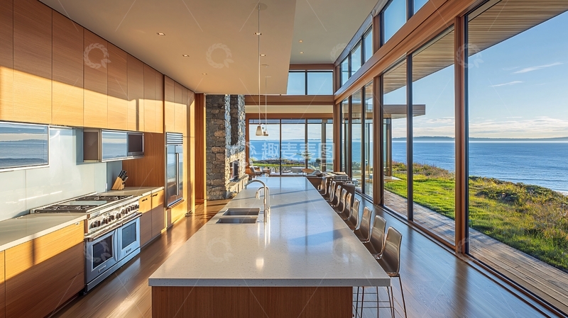 高清大图下载【趣麦麦图】现代海景别墅厨房
