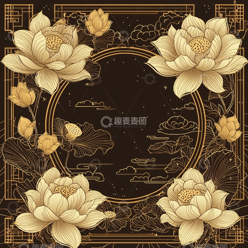 高清大图下载【趣麦麦图】金色莲花祥云背景图