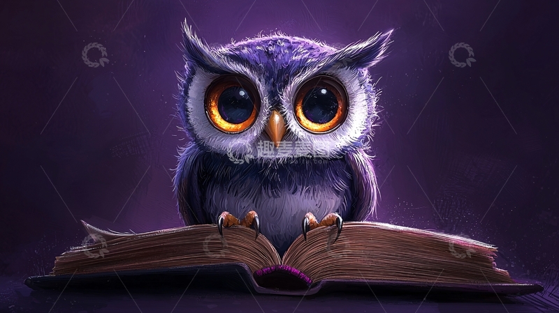 高清大图下载【趣麦麦图】萌系紫色小猫头鹰看书
