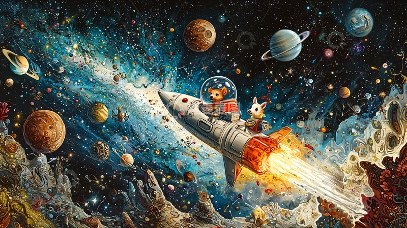 高清大图下载【趣麦麦图】太空宇航员熊和狗