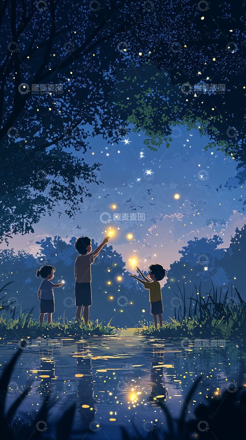 高清大图下载【趣麦麦图】星空萤火虫儿童
