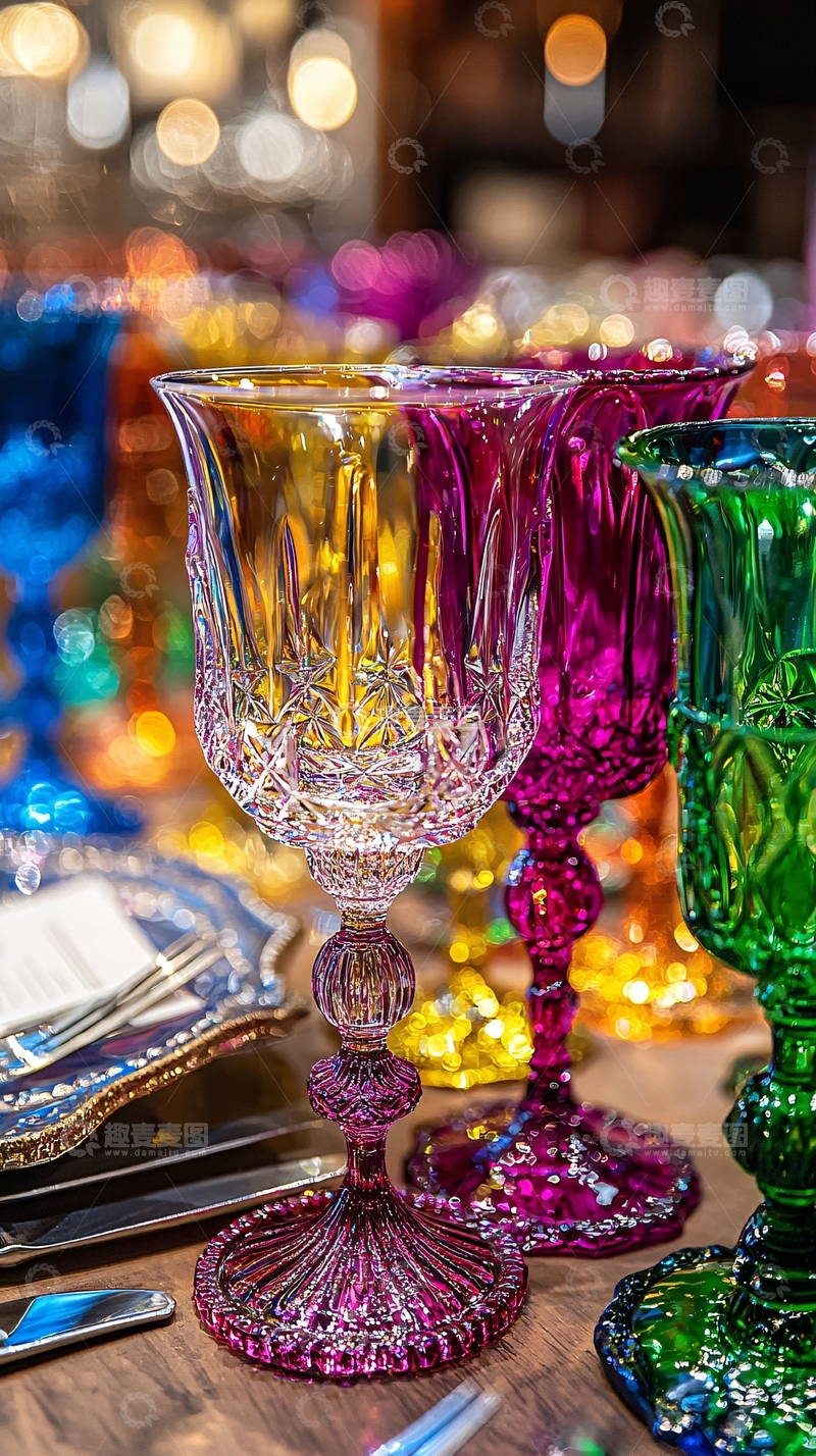 高清大图下载【趣麦麦图】-彩色水晶酒杯