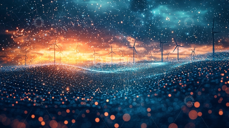 高清大图下载【趣麦麦图】梦幻星空下的风力发电机