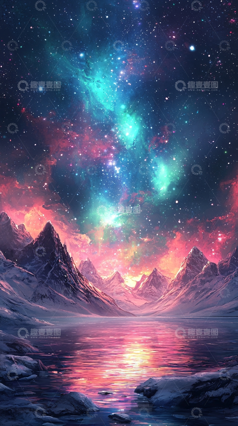 高清大图下载【趣麦麦图】星空下的山水倒影