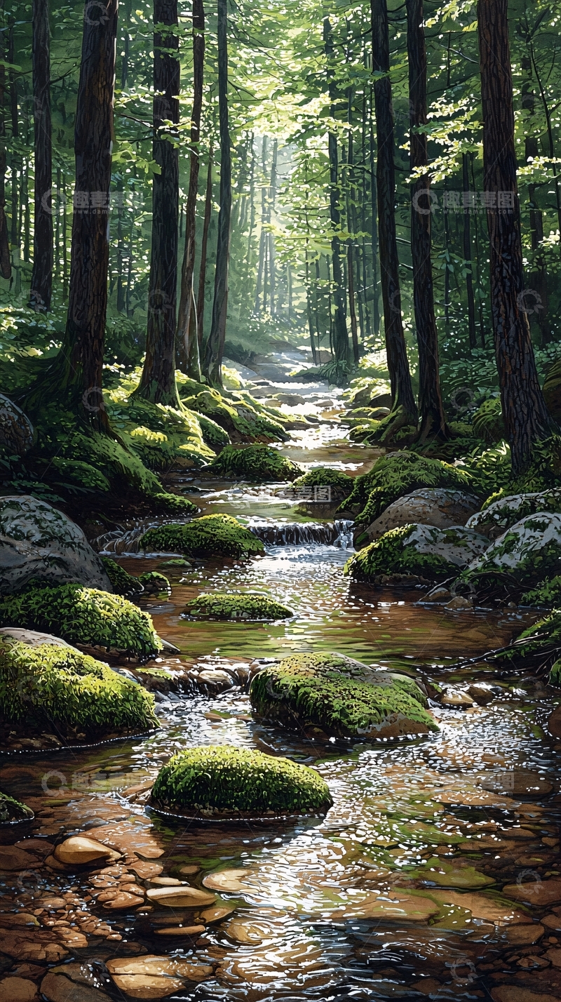 高清大图下载【趣麦麦图】森林溪流